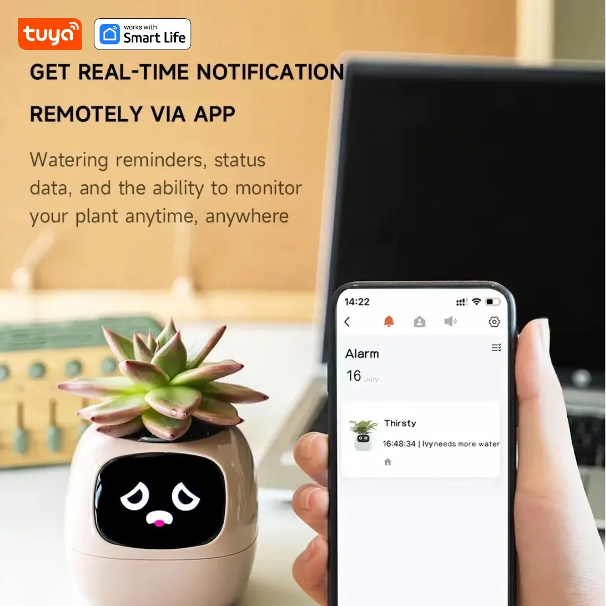 pink Tuya Ivy Smart Planter,Endless Fun Over 49 Rich Expressions,7 smart sensors and AI Chips Make Raising Plants Easy and Fun