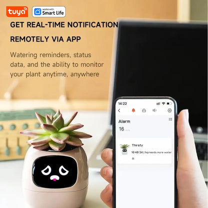 pink Tuya Ivy Smart Planter,Endless Fun Over 49 Rich Expressions,7 smart sensors and AI Chips Make Raising Plants Easy and Fun