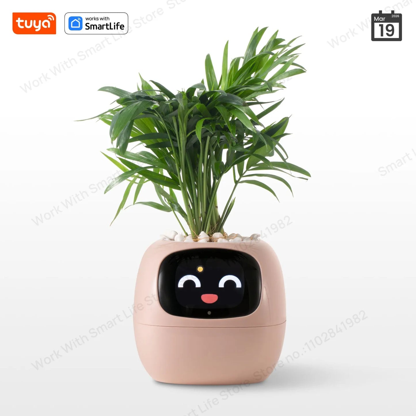 pink Tuya Ivy Smart Planter,Endless Fun Over 49 Rich Expressions,7 smart sensors and AI Chips Make Raising Plants Easy and Fun