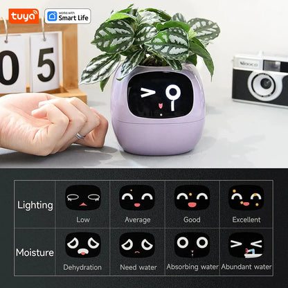 pink Tuya Ivy Smart Planter,Endless Fun Over 49 Rich Expressions,7 smart sensors and AI Chips Make Raising Plants Easy and Fun